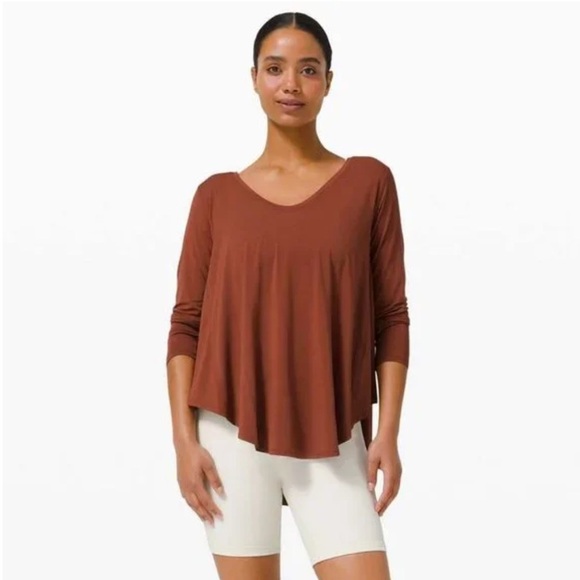 Lululemon Up for Down Time Long Sleeve - Dark Terracotta Long Sleeve Short Top - Picture 2 of 11